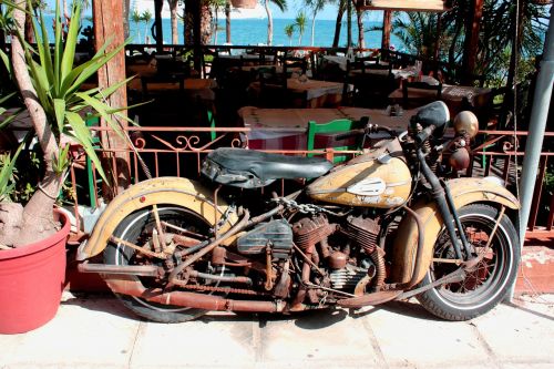 Motociklas, Harley Davidson, Istoriškai, Senas, Corfu