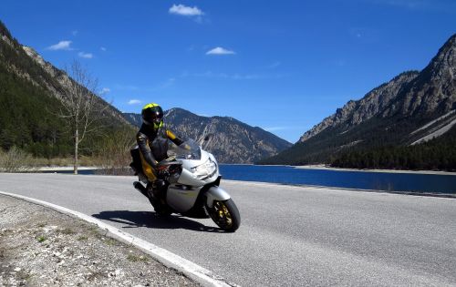 Motociklų Lenktynės, Kelias, Dviratis, Motociklas, Kalnai, Alpių, Ežeras, Plansee
