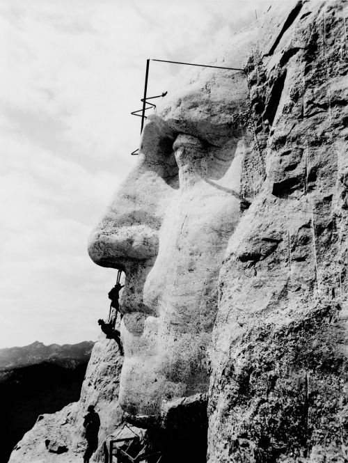 Rašmoro Kalnas, Džordžas Vašingtonas, Statyba, Menas, Monumentalus Pastatas, Usa, Prezidentas, 1932, Juoda Ir Balta