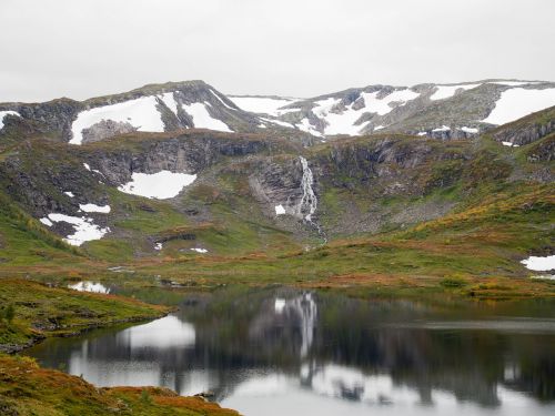 Kalnas, Ežeras, Bergsee, Norvegija, Regėjimas, Veidrodis, Gamta, Vaizdas, Kraštovaizdis, Plato, Nordic, Šaltas, Sniegas, Krioklys, Panorama