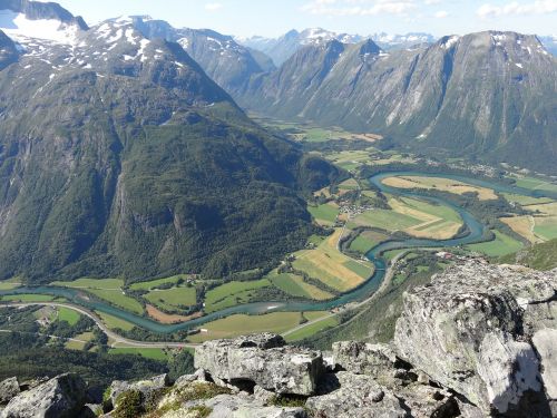 Kalnas, Gamta, Slėnis, Upė, Norvegija, Iš Viršaus