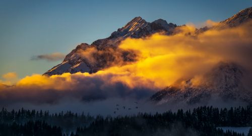 Kalnas, Alpių, Austria, Debesys, Alp, Kraštovaizdis, Abendstimmung, Rūkas, Rokas, Kalnų Peizažas, Kalnai, Panorama