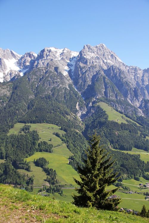 Kalnas, Alpių, Austria, Medis, Sniegas, Aukščiausiojo Lygio Susitikimas, Šventė, Perspektyva, Panorama, Rokas, Dangus, Namai