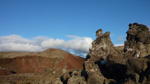 Kalnas, Rokas, Dangus, Debesys, Raudona, Iceland