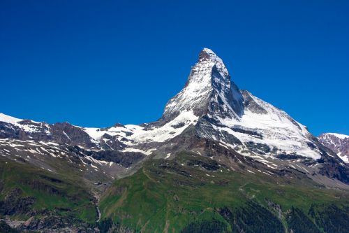 Kalnas, Šveicarija, Alpės, Kraštovaizdis, Mėlynas Dangus, Šlaitai, Mėlynas, Sniegas, Vienišas Pikas, Gamta, Aukštis, Oras, Kalno Viršuje, Matterhorn