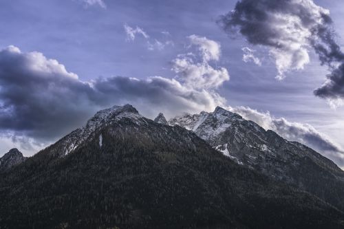 Kalnas, Abendstimmung, Debesys, Alpių, Bavarija, Watzmann, Gražus, Vaizdas