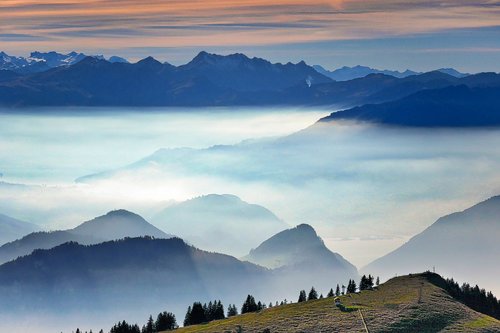 Kalnų,  Panorama,  Kraštovaizdis,  Pobūdį,  Alpine,  Šveicarija,  Rūkas,  Slėnis