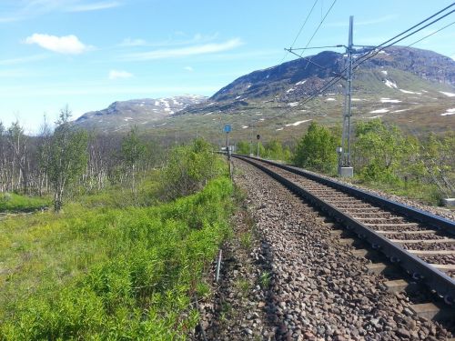 Kalnas, Geležinkelis, Trasa, Traukinys, Kaimas, Norrland, Bėgiai
