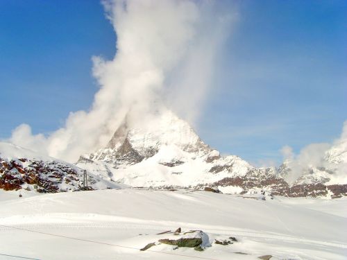 Kalnas, Liepsnojanti Medžiaga, Šveicarija, Zermatt, Alpių, Kraštovaizdis, Vėjas, Sniegas