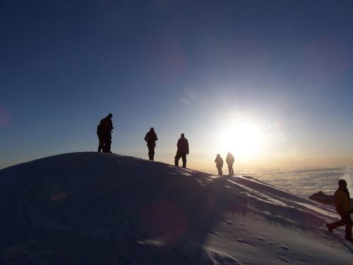 Alpinistai, Siluetai, Piko, Nuotykis, Iššūkis, Kalnas Mckinley, Alaska, Usa, Lauke, Pasiekimas, Saulės Šviesa, Sportas, Viršuje, Sniegas, Šaltas, Kraštovaizdis, Vaizdingas