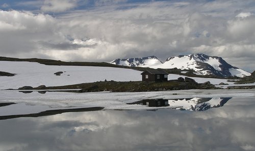 Mountain Lake,  Atspindys Vandenyje,  Namelis,  Sognefjell,  Norvegija,  Kraštovaizdis,  Kelionė