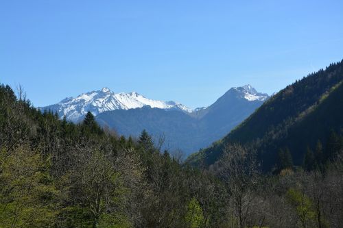 Kalnų Peizažas, Haute-Savoie, Amžinas Sniegas, Eglė, Miškas, Žygiai, Mont Blanc, France, Panoraminiai Vaizdai, Kalnas, Gamta, Kraštovaizdis, Kraštovaizdžio Kalnas, Turizmas, Panoraminis