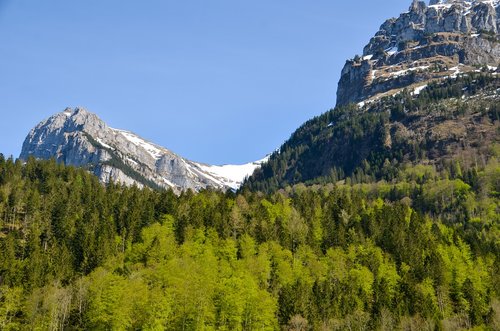 Kalnų Viršūnių Susitikimas,  Kalnai,  Masyvas,  Summit,  Panorama,  Alpine,  Šveicarija,  Glarus,  Pobūdį,  Kraštovaizdis,  Dangus,  Miškas,  Sniegas,  Klöntal,  Glärnisch