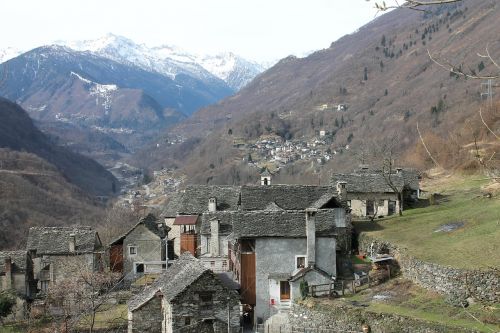 Kalnų Kaimas, Šiaurės Italija, Alpių Kaimas, Kaimiškieji Akmens Namai