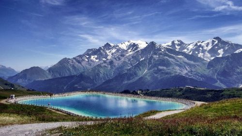 Kalnai, Ežeras, Vanduo, Kraštovaizdis, Atspindys, Vaizdingas, Smailės, Diapazonas, Dangus, Mėlynas, Vaizdas, Panorama, Mont Blanc
