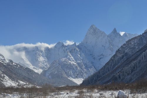 Kalnai, Kaukazas, Žiema, Kraštovaizdis