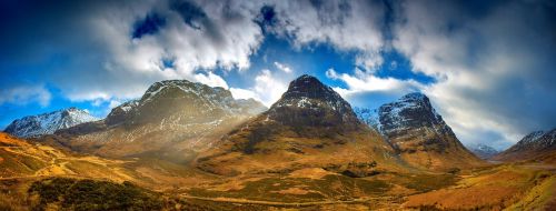 Kalnai, Panorama, Kraštovaizdis, Debesys, Akmenys, Vaizdingas, Trys Seserys, Škotija, Dangus, Smailės, Vulkaninis Glenas