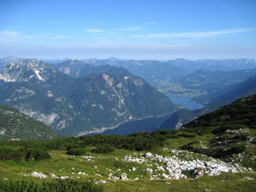 Kalnai, Alpių, Panorama, Kalnų Peizažas, Austria, Aukštis, Hallstätter Ežeras, Kraštovaizdis, Krippenstein, Ežeras, Salzkammergut, Platus, Aukštutinė Austrija, Hallstatt, Dachsteinas, Obertraun
