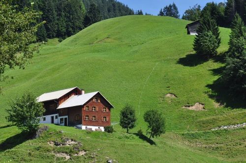 Kalnai, Alpių, Berghaus, Namai, Kraštovaizdis, Kalnų Peizažas, Austria, Žalias
