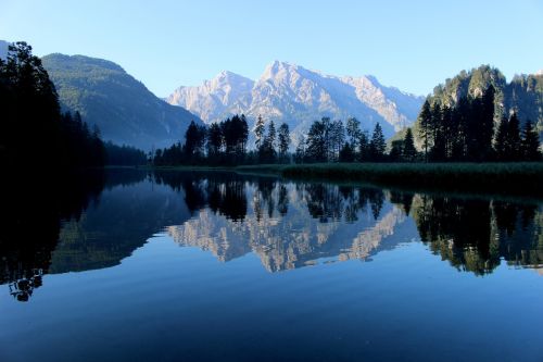 Kalnai, Ežeras, Vanduo, Dangus, Veidrodis, Austria, Žygiai, Saulė