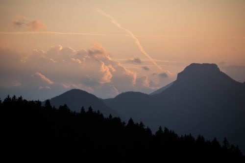 Kalnai, Debesys, Dangus, Kraštovaizdis, Alpių, Tyrol, Intalto Slėnis, Wendelstein, Afterglow, Abendstimmung