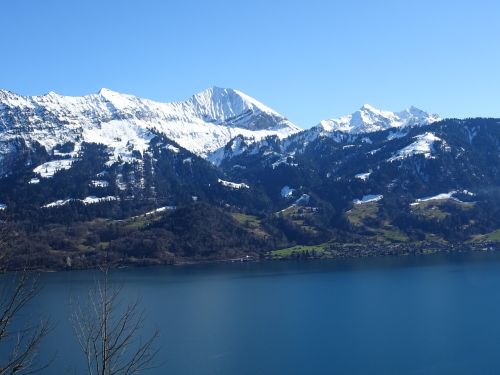 Kalnai, Ežeras, Alpių, Oras, Mėlynas, Dangus, Kalnų, Kraštovaizdis, Regėjimas, Vaizdas, Gamta, Žinoma, Gražus, Šveicarija, Interlaken, Perspektyva, Sniegas, Aukščiausiojo Lygio Susitikimas, Turizmas
