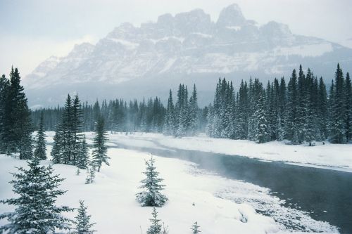 Kalnai, Žiema, Balta, Sezonas, Medžiai, Upė, Peizažas