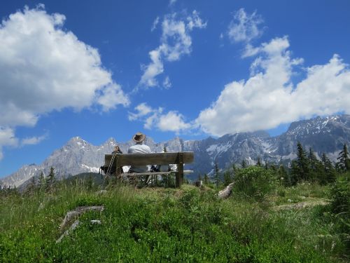 Kalnai, Kraštovaizdis, Gamta, Vaizdas, Bankas, Debesys, Mėlynas Dangus, Dachsteinas, Styria, Austria