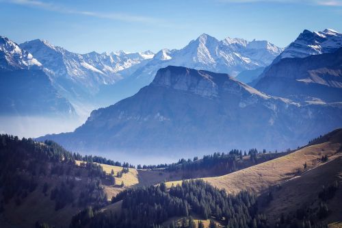 Kalnai, Šveicarija, Gamta, Kalnai, Swiss Alps, Mėlynas, Migla, Kraštovaizdis, Alpių