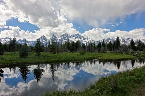 Kalnai,  Upė,  Atspindys,  Žygiai,  Vajomingas,  Tetons,  Nacionalinis Parkas