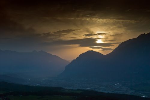 Kalnai, Saulėlydis, Alpės, Užeigos Slėnis, Innsbruck, Austria