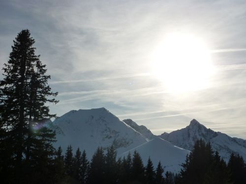 Kalnai, Žiemą, Žiema, Alpių, Saulė, Atgal Šviesa, Dangus, Gantryšo Kalnas, Šveicarija