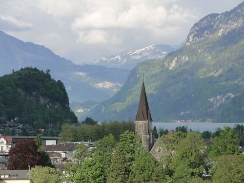 Kalnai, Kraštovaizdis, Miestas, Europa, Šveicarija