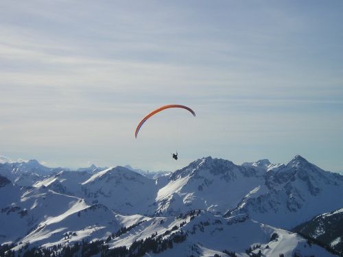 Kalnai, Paragliding, Skristi, Paragleris, Žiema, Sniegas