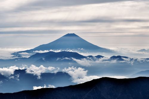 Mt Fuji, Siluetas, Debesis, Kraštovaizdis, Pietų Alpės Nuo Perspektyvos, Vulkanas, Spalio Mėn, Japonija