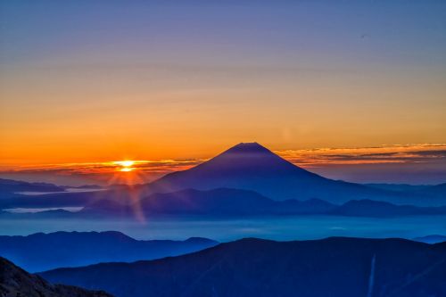 Mt Fuji, Saulėtekis, Ryto Migla, Pietų Alpės Nuo Perspektyvos, Spalio Mėn, Japonija