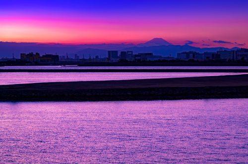 Mt Fuji, Jūra, Vanduo, Saulėlydis, Debesų Jūra, Žiemą, Japonija, Kraštovaizdis, Panorama