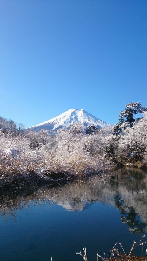 Mt Fuji, Mėlynas Dangus, Kalnas, Pasaulio Paveldo Vieta, Giedras Dangus, Žiema, Dangus, Nėra Debesies, Tvenkinys