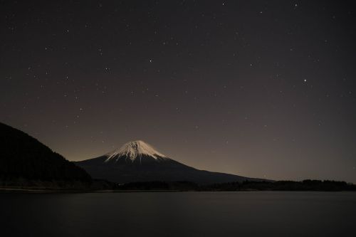 Mt Fuji, Ežeras Tanuki, Prefektūra Shizuoka, Japonija, Pasaulio Paveldo Vieta, Naktinis Vaizdas, Ilga Ekspozicija, Natūralus, Kraštovaizdis, Žvaigždėtas Dangus