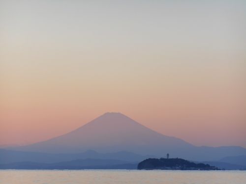 Mt Fuji, Saulėlydis, Jūra, Enoshima, Vakaras, Kraštovaizdis, Japonija