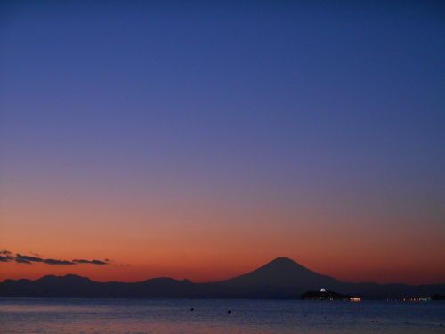 Mt Fuji, Twilight, Jūra, Enoshima, Vakaras, Kraštovaizdis, Japonija, Saulėlydis, Tylus