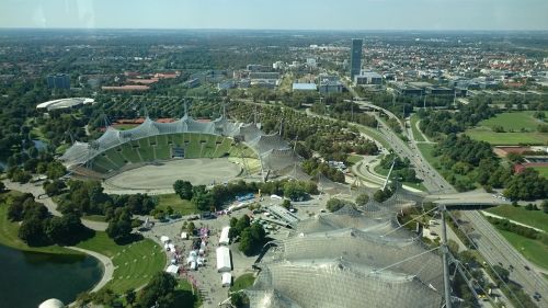 Munich, Olimpiečių Centras, Stadionas, Miestas, Vasara, Tolimas Vaizdas, Panorama, Perspektyva, Vokietija