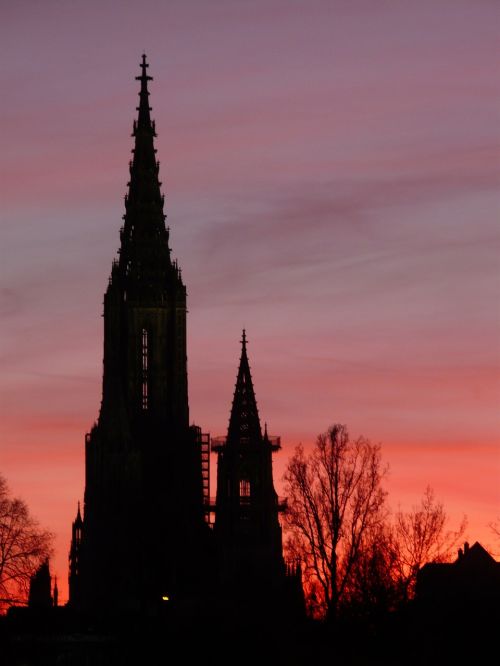 Münsteris, Bažnyčia, Dom, Pastatas, Architektūra, Abendstimmung, Saulėlydis, Romantika, Meilė, Dangus, Pastelė