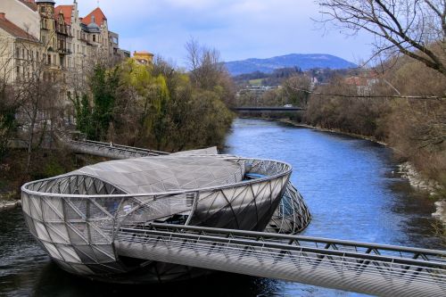 Murinsel, Metalas, Mur, Architektūra, Graz, Upė, Tiltas, Metalo Konstrukcija, Menas