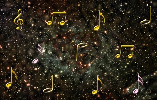 Muzika, Clef, Muzikinė Pastaba, Fonas, Garsai, Melodija, Visi, Žvaigždė, Galaktika, Visata, Erdvė, Šviesus, Žvaigždėtas Dangus, Auksas, Atvirukas