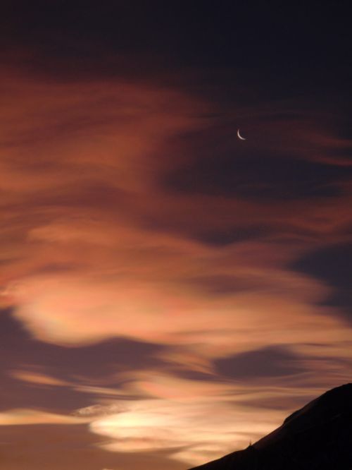 Perlamutrinis,  Debesys,  Mcmurdo,  Pusmėnulis,  Mėnulis,  Antarctica,  Nacreous Clouds Ir Moon