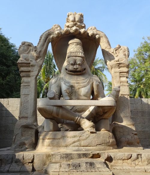 Narasimha Vigraha, Ugra Narasimha, Statula, Skulptūra, Hampi, Unesco, Paminklas, Karnataka, Senovės, Akmuo, Šventykla, Hinduizmas, Indijos, Architektūra, Paveldas, Archeologija, Granitas, Indija