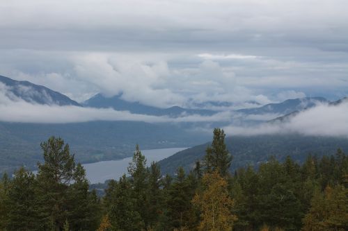Gamta, Kalnas, Norvegija, Debesuota, Ežeras, Natūralus