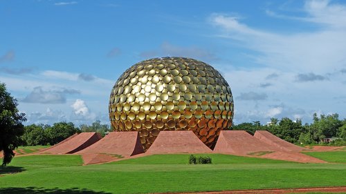 Pobūdį,  Žolė,  Dangus,  Matrimandir,  Auroville,  Indija,  Indijos