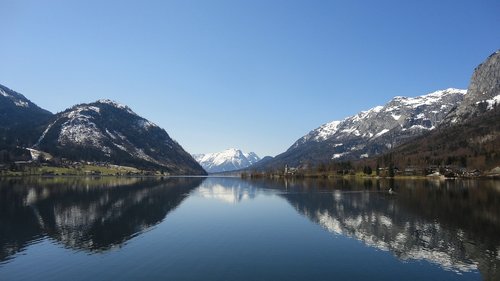Pobūdį,  Sniegas,  Panorama,  Kalnų,  Vandenys,  Ežeras,  Styria